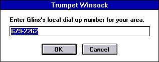 Dialup Number screen