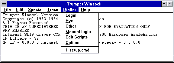Trumpet Winsock menus